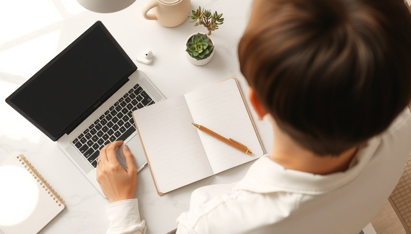 광주 고유가 - Korean small business owner upper body shot with face visible, looking at laptop screen showing government support fund application page, natural hands