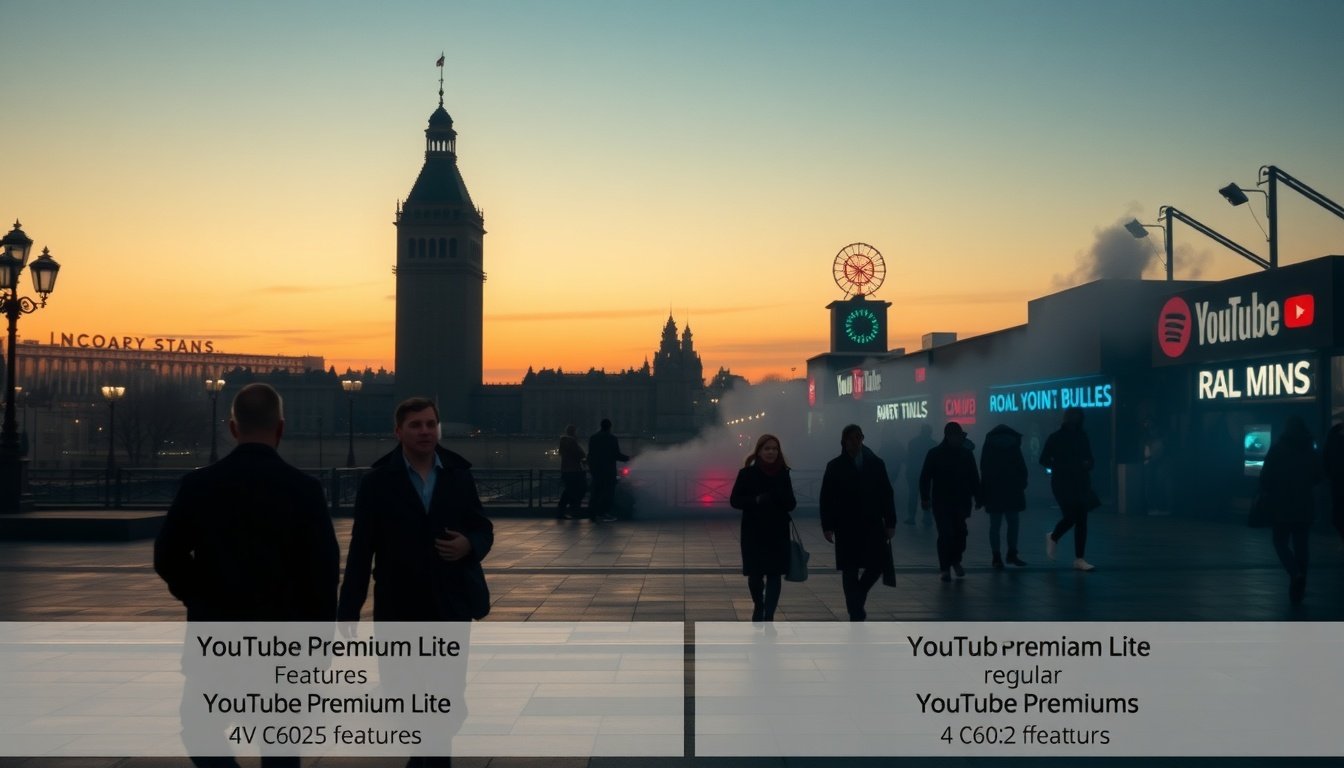 유튜브프리미엄라이트 - comparison chart of YouTube Premium Lite vs regular YouTube Premium features, digital comparison infographic