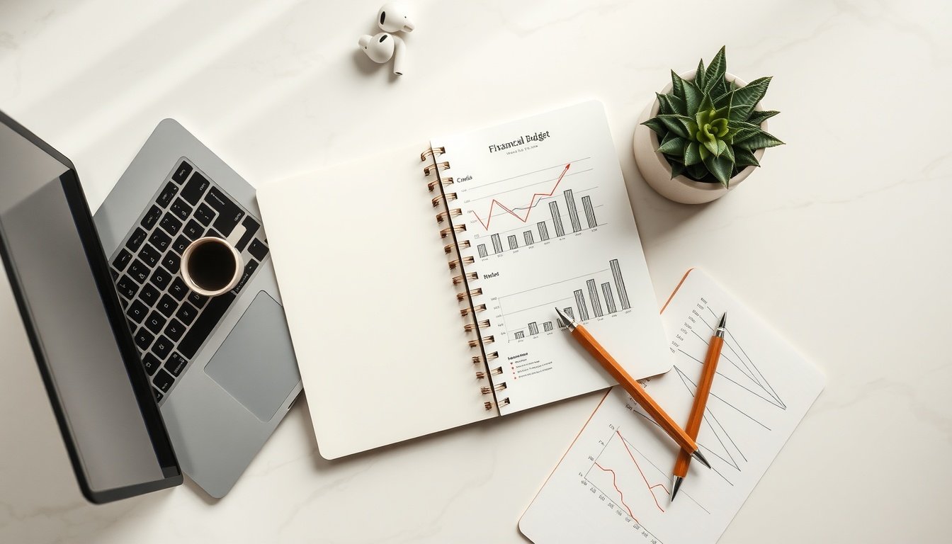 기본소득 전에 - overhead view of financial charts and government budget documents on desk, basic income fiscal sustainability analysis