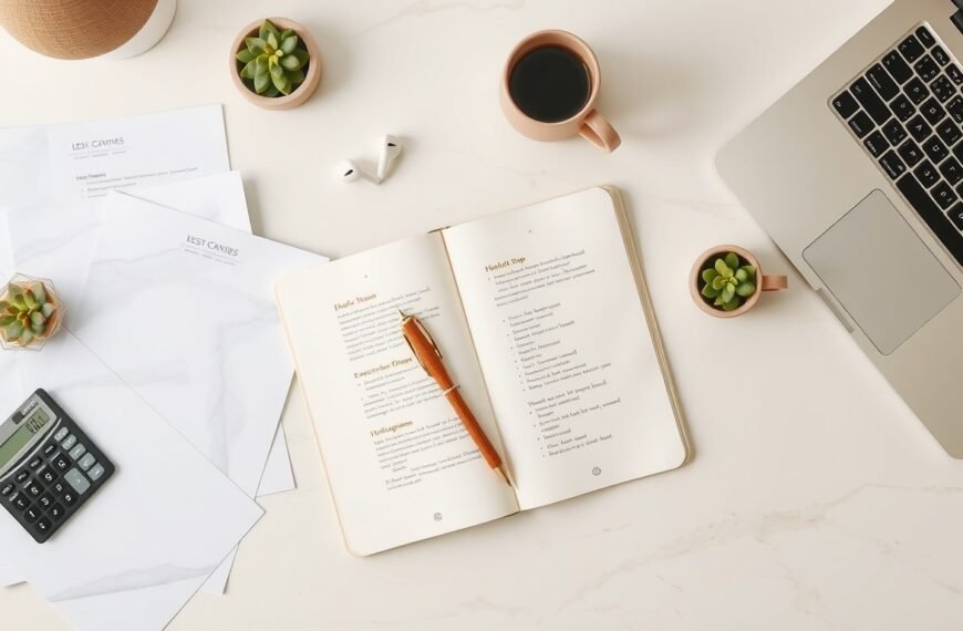 소상공인 지원금 - flat lay of small business owner's desk with documents, calculator, and Korean won banknotes, soho business support concept