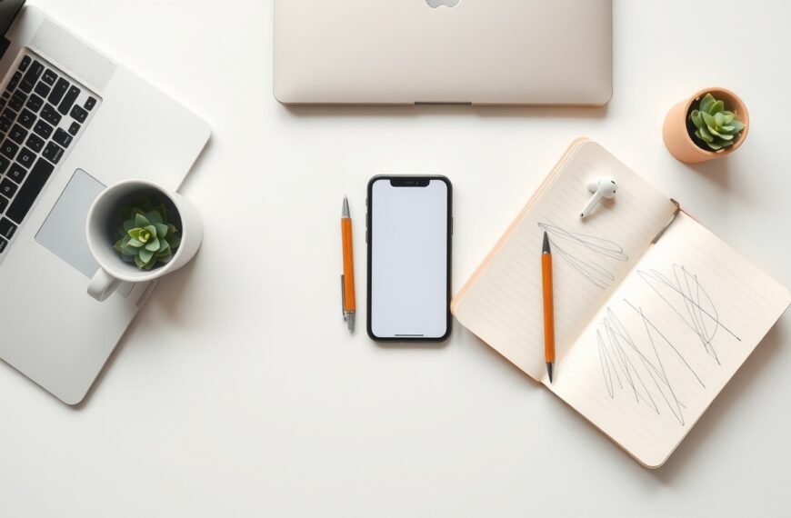 종합 닥터버거 - flat lay of smartphone apps on white desk, AI technology and digital services concept, overhead view