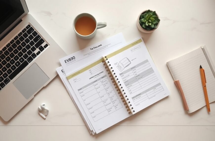 하반기 국세행정 - flat lay of tax documents, calculator, and Korean government official papers on white desk, representing national tax administration reform 2026