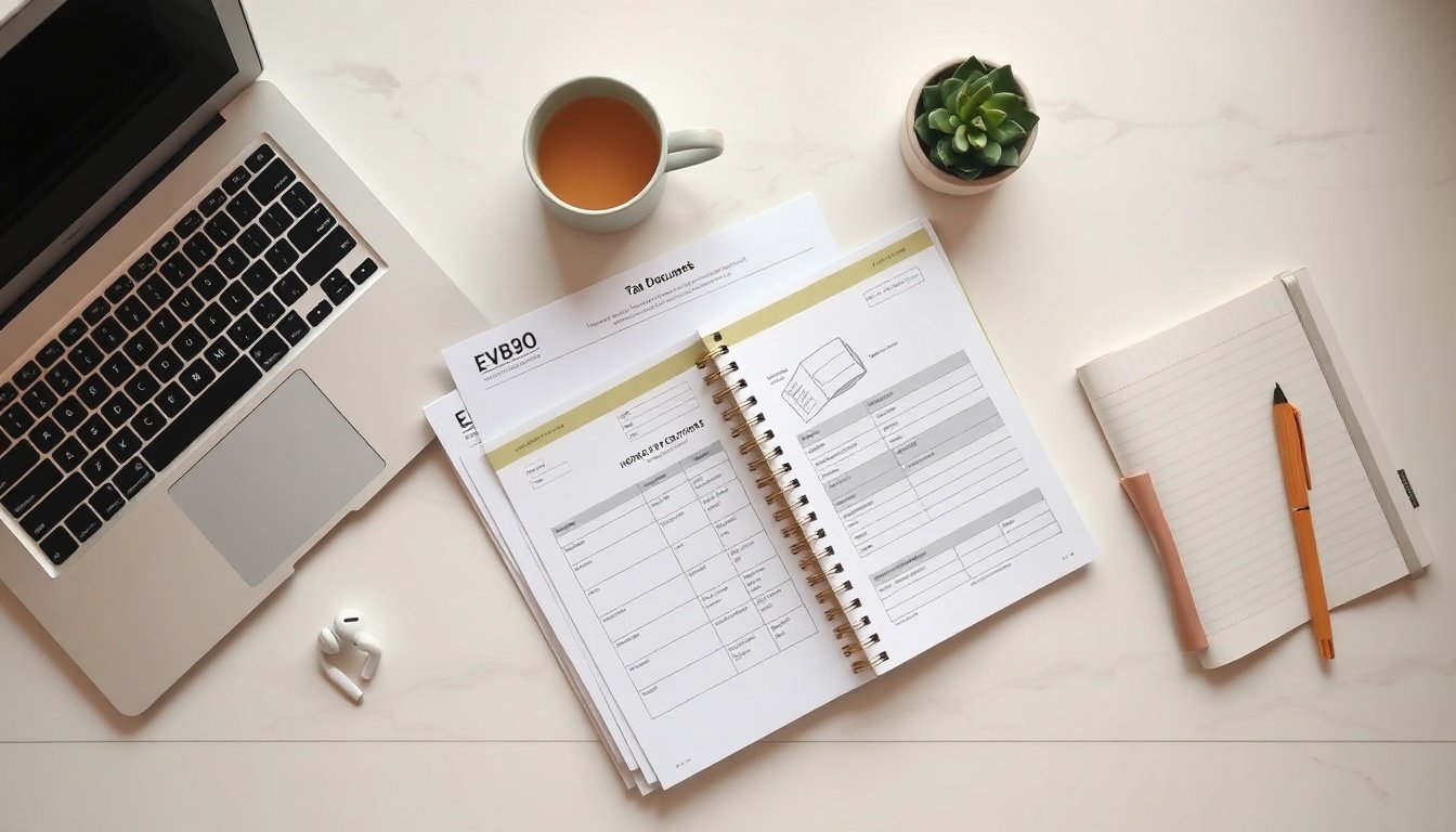 하반기 국세행정 - flat lay of tax documents, calculator, and Korean government official papers on white desk, representing national tax administration reform 2026