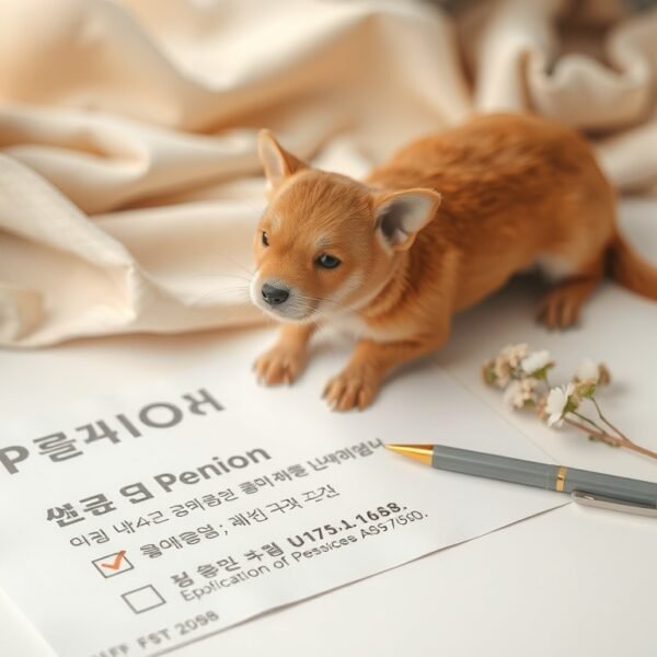기초연금 - flat lay of Korean pension document and pen on white desk, basic pension application concept 2026