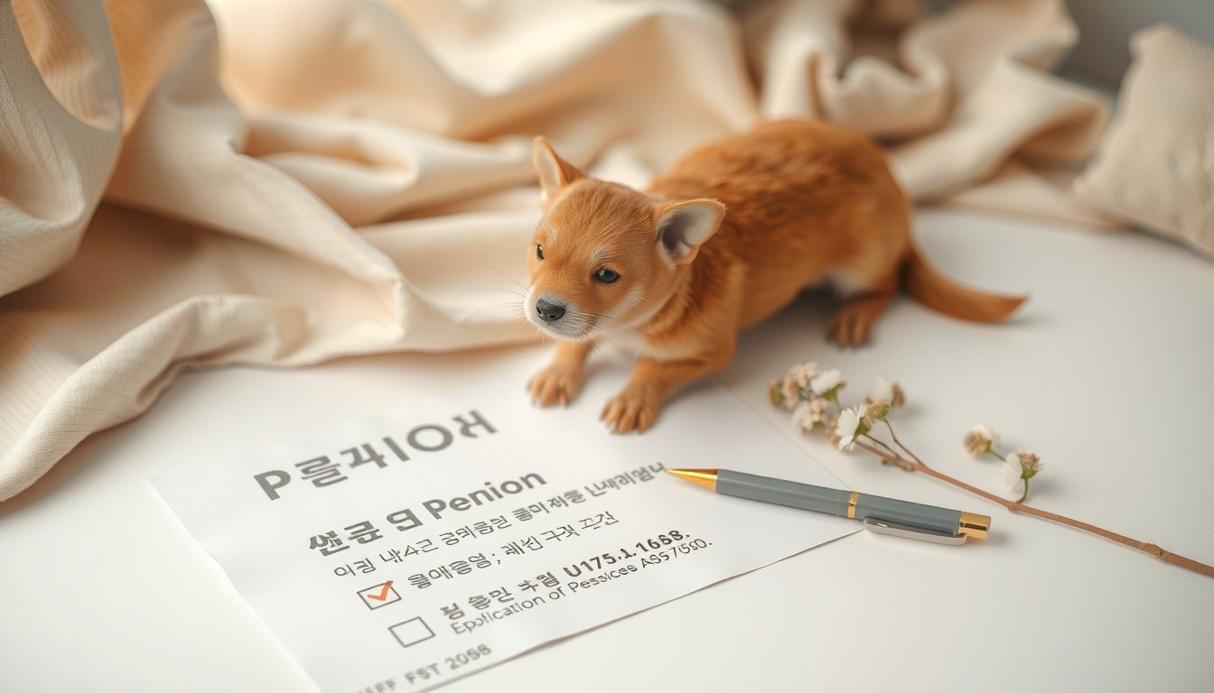 기초연금 - flat lay of Korean pension document and pen on white desk, basic pension application concept 2026