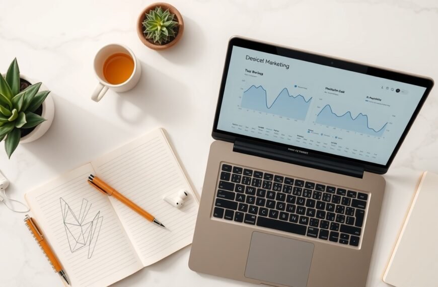 강한사람들 병원 - flat lay of medical marketing data dashboard on laptop screen, hospital brand analytics concept, overhead view