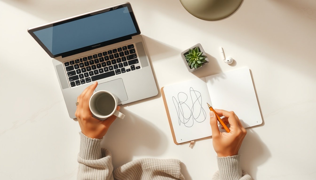 고흥군 마케팅 - Korean young male entrepreneur upper body shot with face visible, reviewing business marketing documents at desk, natural hands, small business support concept