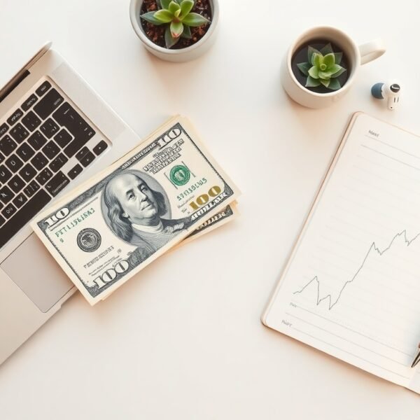 환율 전망 - flat lay of US dollar bills and Korean won on white desk with financial chart, exchange rate forecast concept