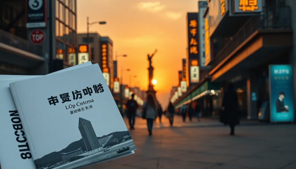 다시 함께 - flat lay of Bucheon city policy documents and Korean government support brochure on white desk, overhead view