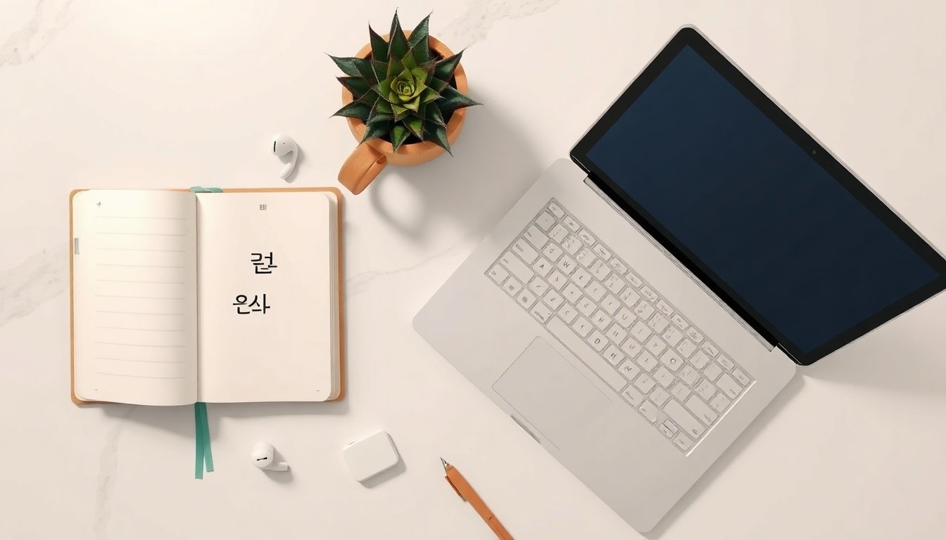 패트롤 광명시 - Korean government support program information concept, upper body shot of Korean person with face visible checking official website on laptop, natural hands, bright office background