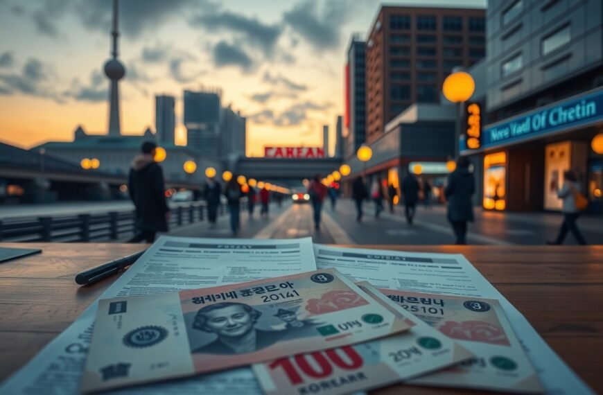 대전시 천억 - flat lay of government policy documents and Korean won currency on a desk, Daejeon city budget support concept