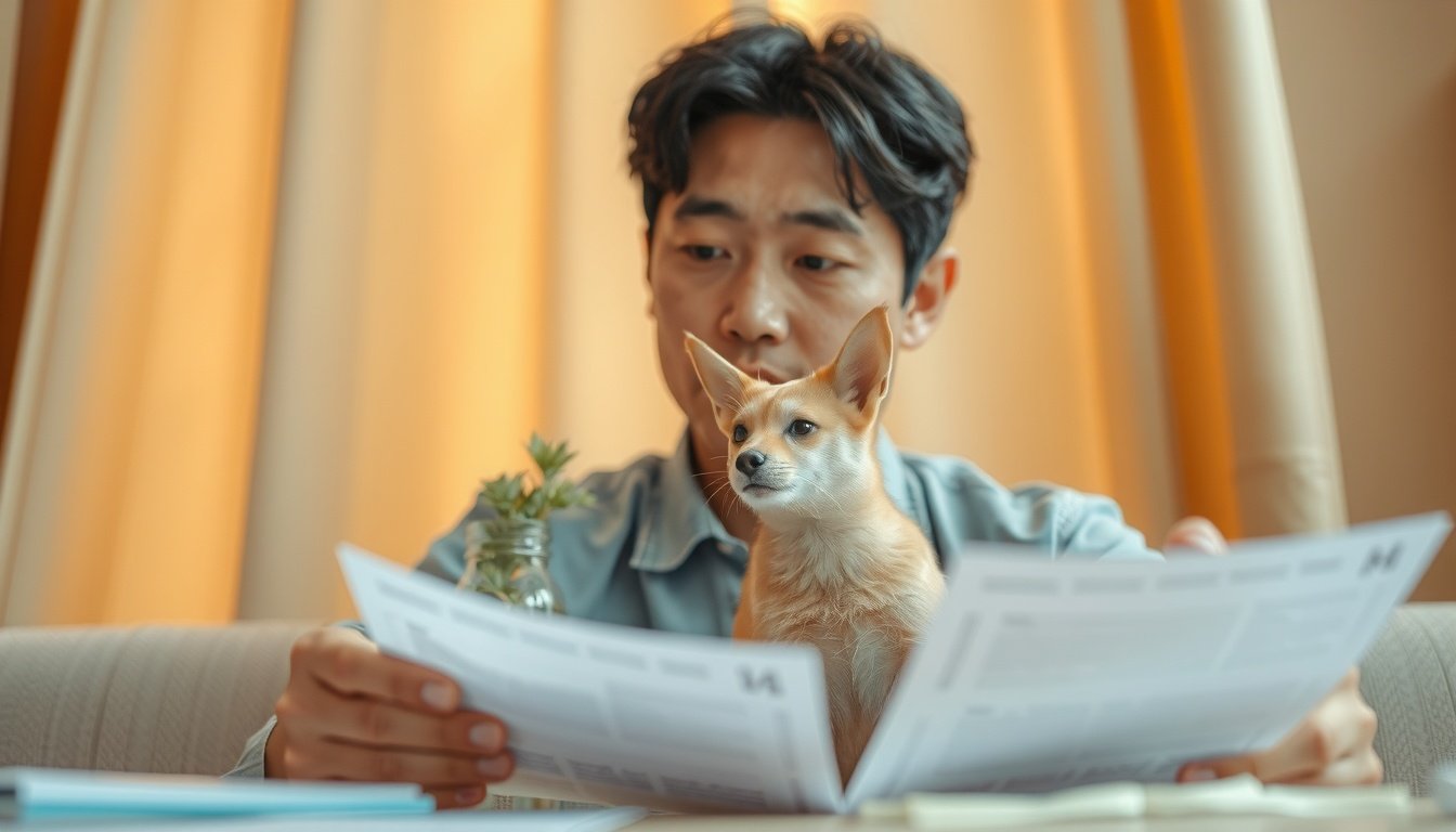 전세 대출 - Korean man upper body shot with face visible, reviewing loan documents at bank counter, natural hands, jeonse loan application process