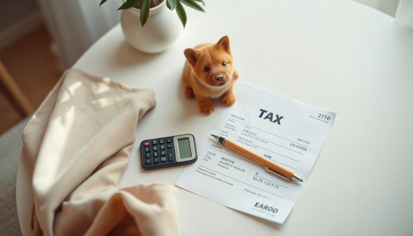 근로장려금 - flat lay of Korean tax document, calculator, and pen on clean white desk, earned income tax credit application concept