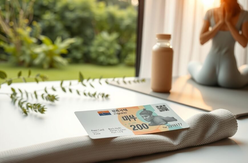 건강보험료 - flat lay of health insurance card and Korean won banknotes on white desk, health insurance fee refund concept