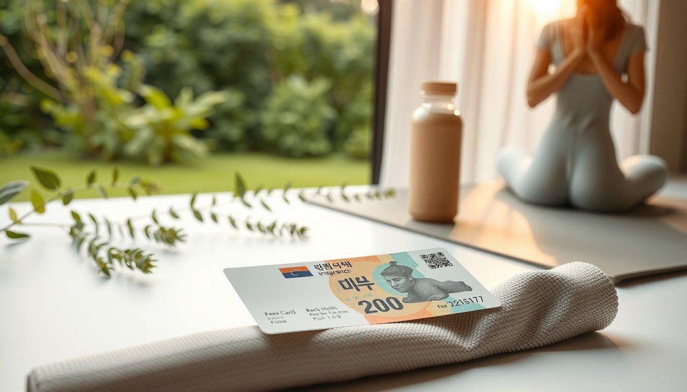 건강보험료 - flat lay of health insurance card and Korean won banknotes on white desk, health insurance fee refund concept