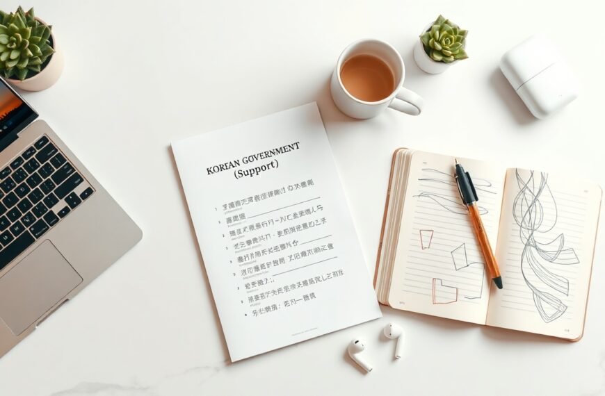 근로장려금 - flat lay of Korean government support document and calculator on white desk, earned income tax credit concept