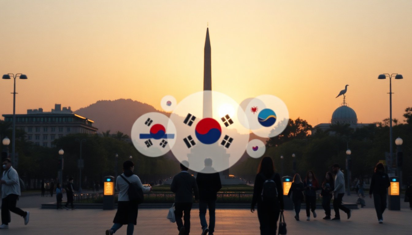 패트롤 광명시 - Korean city cooperation patrol program concept, five city logos arranged together with official documents on desk, flat lay, no people
