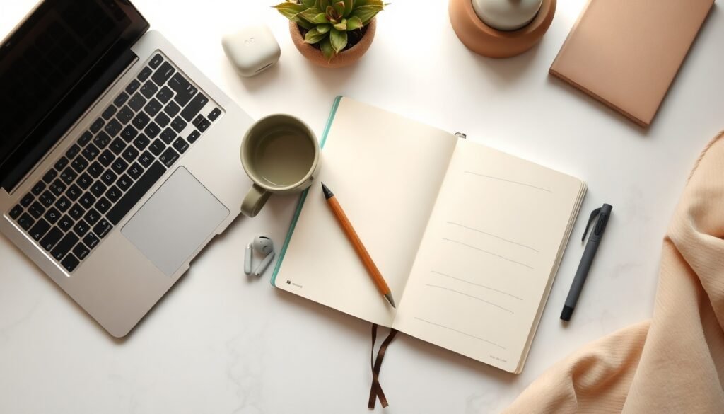 구광모의 사다리 - flat lay of startup notebook, LG logo concept, youth entrepreneurship support program overview on white desk