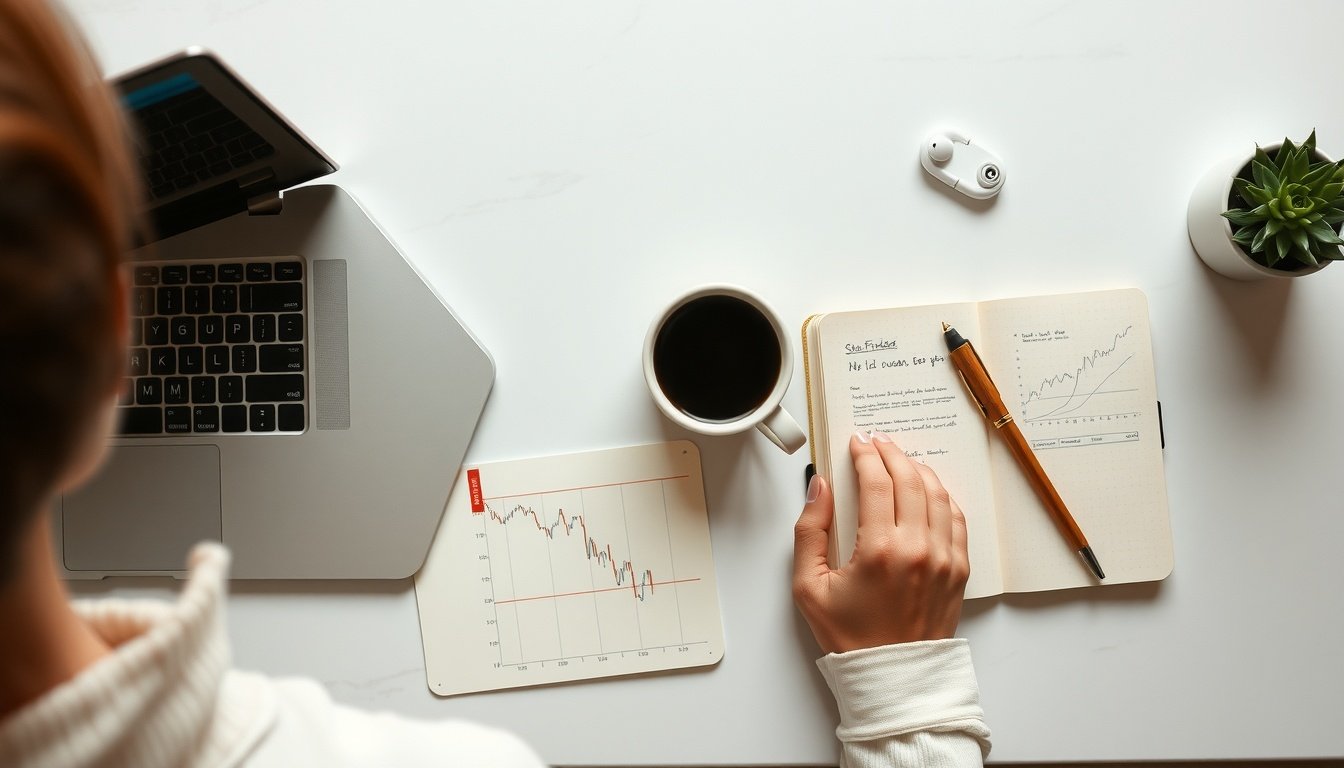 비트코인 - person upper body shot with face visible, analyzing bitcoin price chart on laptop and smartphone, natural hands, modern home office setup
