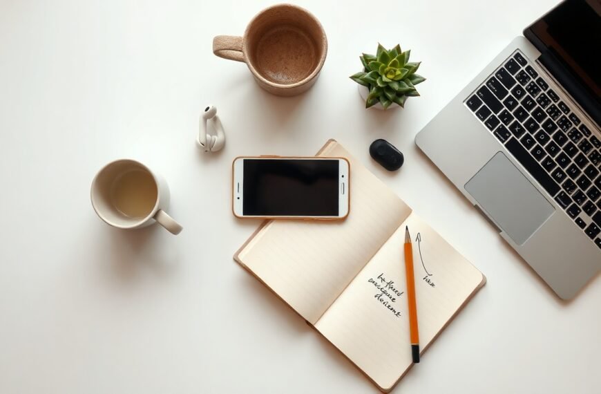 안산시 청년창업 - flat lay of startup business items including notebook, pen, and smartphone on white desk, ANSAN startup youth entrepreneurship festival concept
