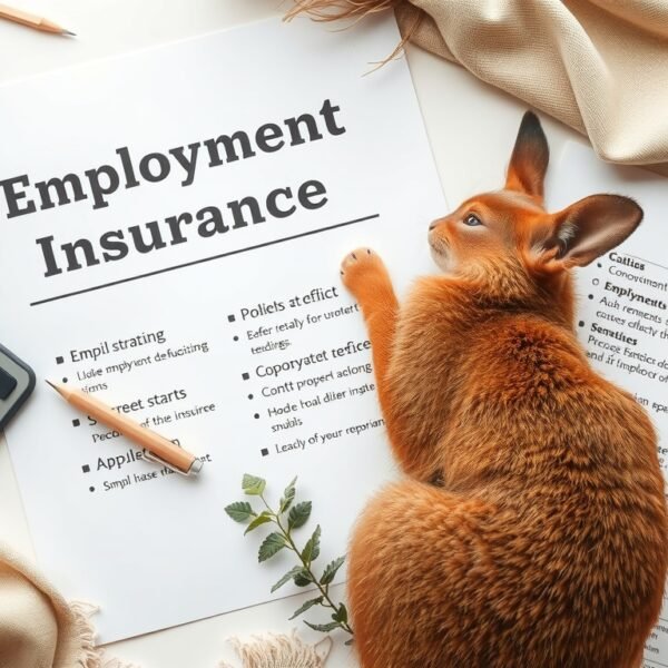 실업급여 신청 - flat lay of employment insurance documents, calculator and pen on white desk, unemployment benefit application concept
