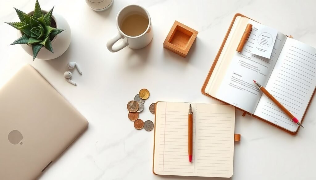 산청군 청년통장 - flat lay of savings account booklet and coins on white desk, youth savings support policy concept