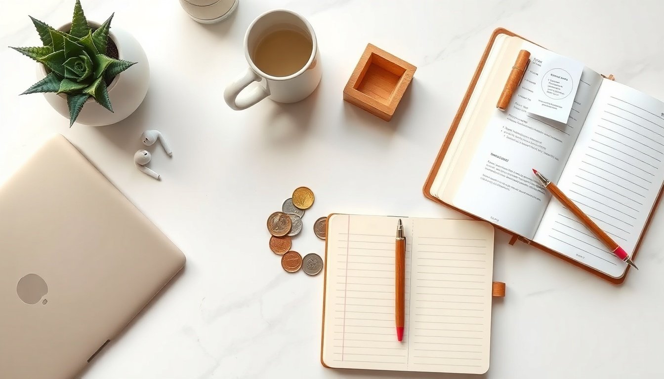 산청군 청년통장 - flat lay of savings account booklet and coins on white desk, youth savings support policy concept