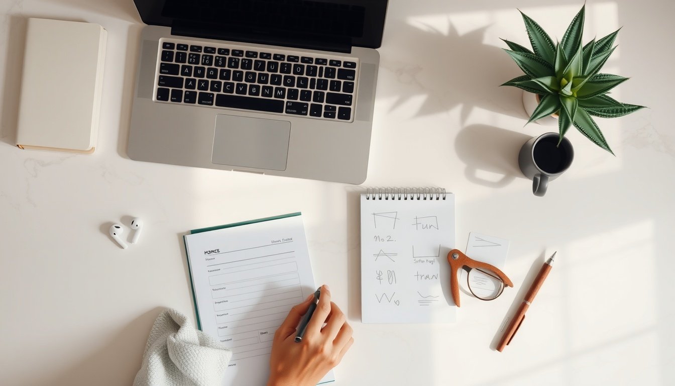 거창군 거창 - Korean young man upper body shot with face visible, filling out application form at desk with laptop, natural hands, career planning concept
