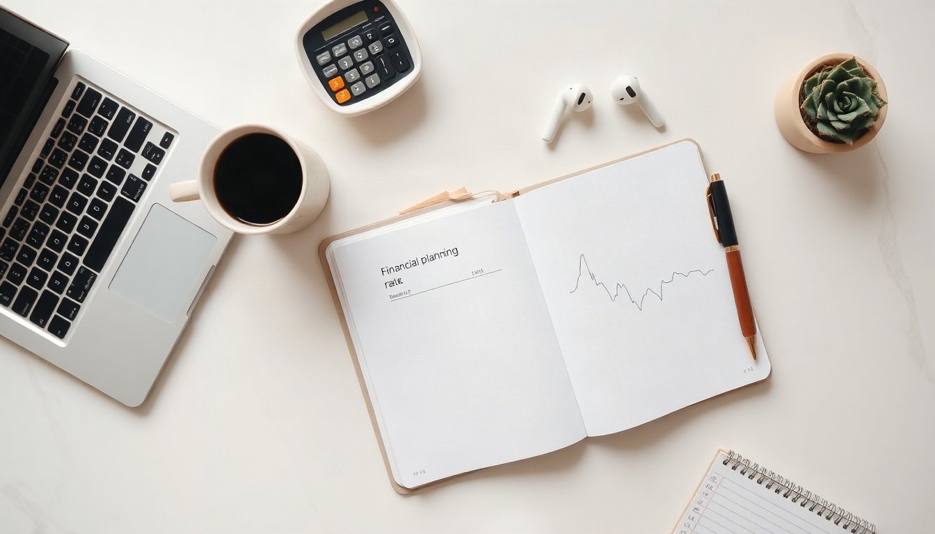 환율 전망 - flat lay of financial planning notebook, calculator, and currency exchange rate chart on wooden desk, 2026 exchange rate strategy