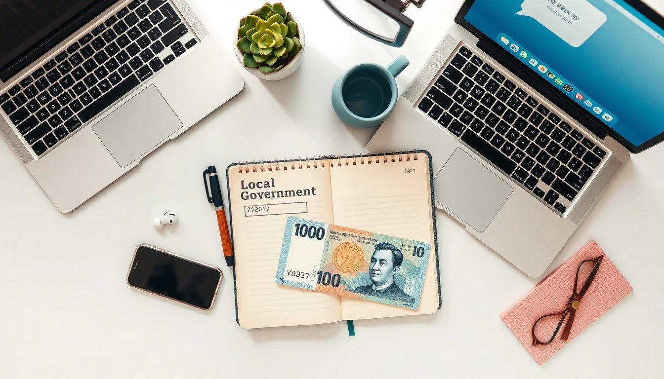 의회 판읽기 - flat lay of local government document and Korean won currency on a clean white desk, civil support fund concept