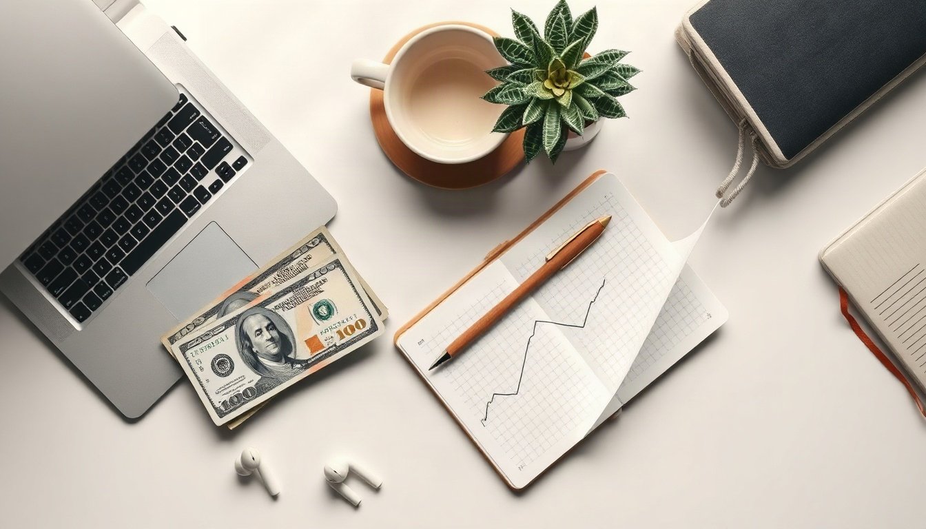 환율 전망 - flat lay of US dollar bills and Korean won on white desk with financial chart, exchange rate forecast concept