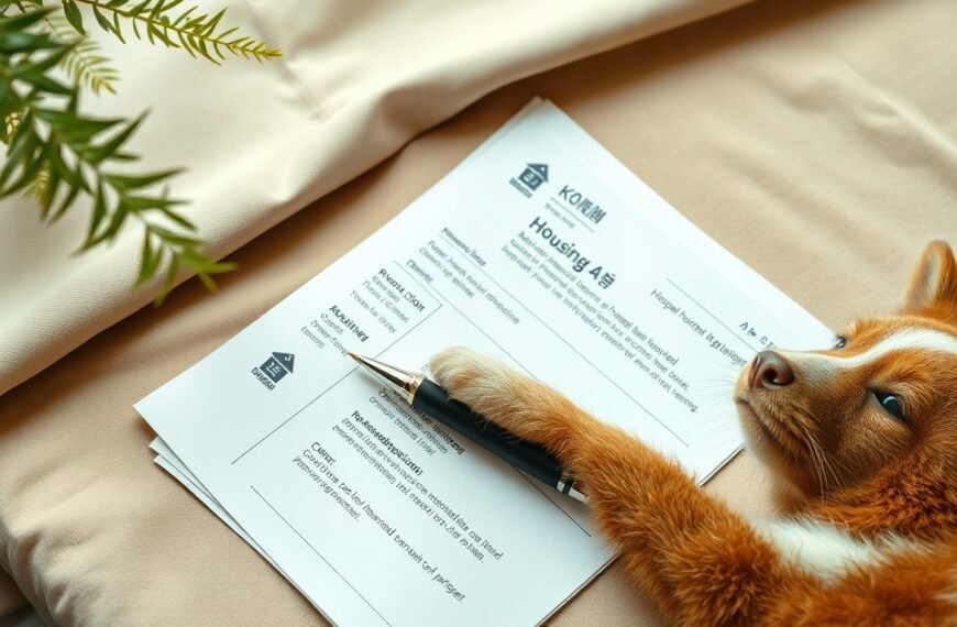 주거급여 - flat lay of Korean government housing benefit application documents and pen on white desk, residential support concept