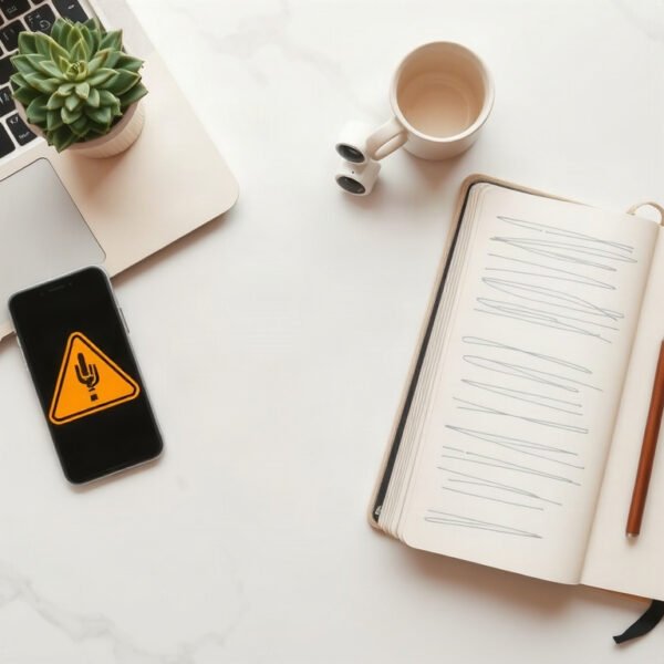 기고 보이스피싱 - flat lay of smartphone with warning sign and money on white desk, voice phishing prevention concept 2026