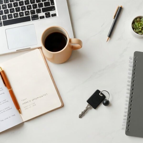 전세 대출 - flat lay of Korean apartment lease contract documents and house key on white desk, jeonse loan concept
