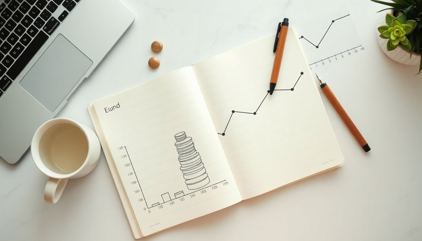 연금 투자 - flat lay of pension fund growth chart, coins stacked in ascending order, financial planning concept, overhead view