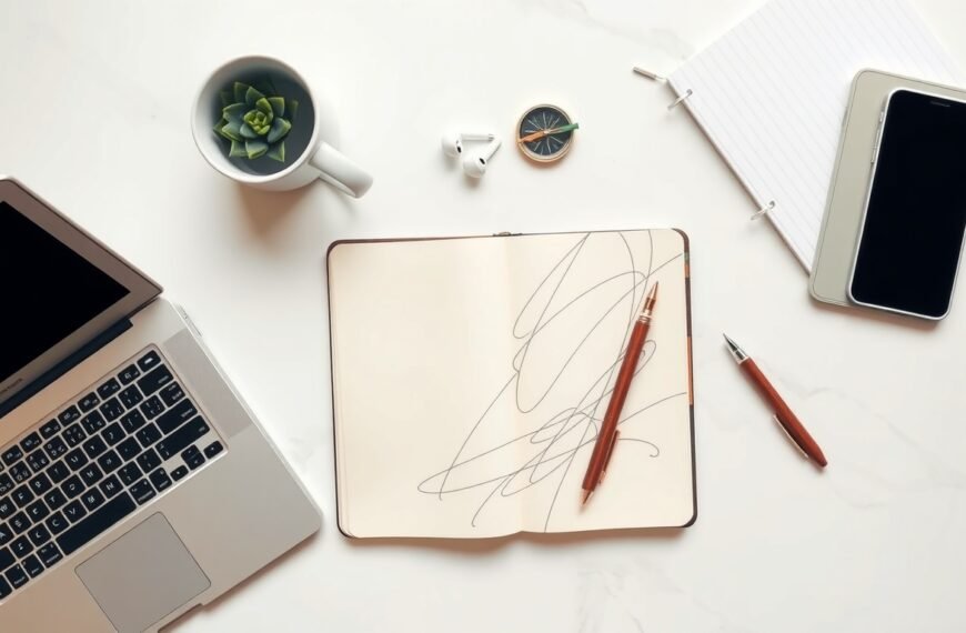 거창군 거창 - flat lay of notebook, pen, and compass on white desk, youth career planning concept in Korea