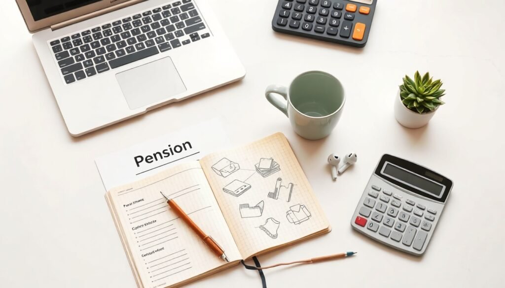 경제혁신 연금 - flat lay of pension document and calculator on white desk, economic innovation pension reform concept 2026