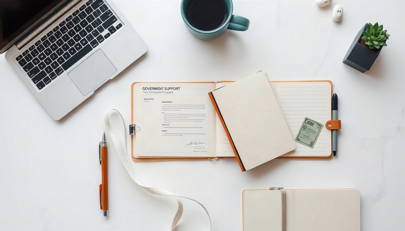 하동군 인당 - flat lay of Korean government support document and cash on white desk, Hadong-gun resident support fund concept