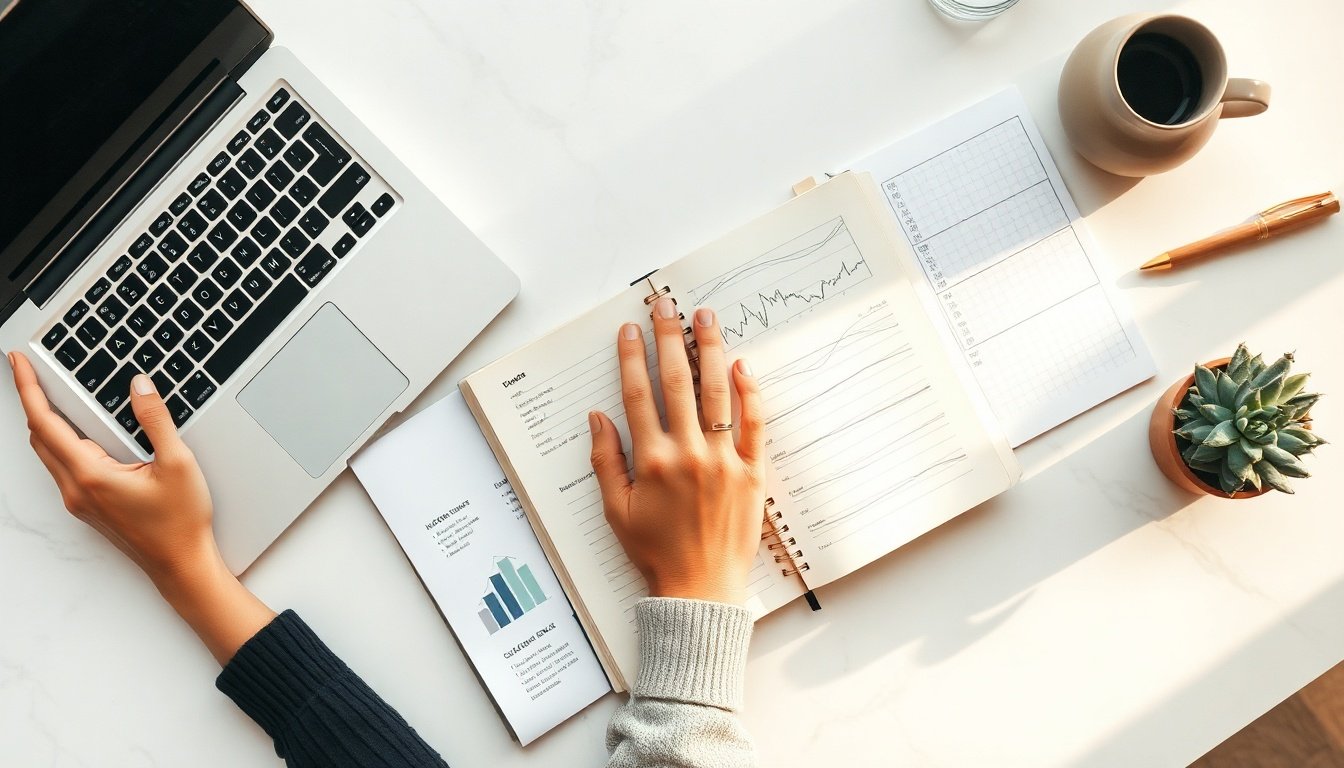 연금 투자 - Korean man upper body shot with face visible, reviewing pension investment portfolio on laptop screen, natural hands, professional office setting