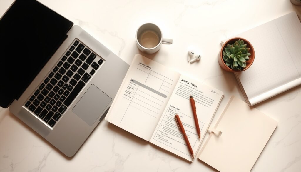 강원도 중증장애인 - flat lay of support documents and welfare application forms on desk, Korean disability welfare policy concept
