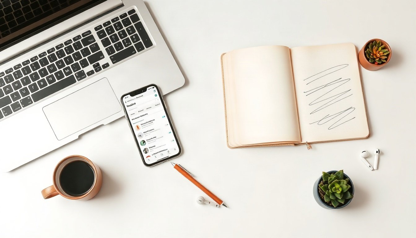 스마트스토어 - flat lay of smartphone and laptop showing Naver Smartstore dashboard on white desk, online shopping startup concept