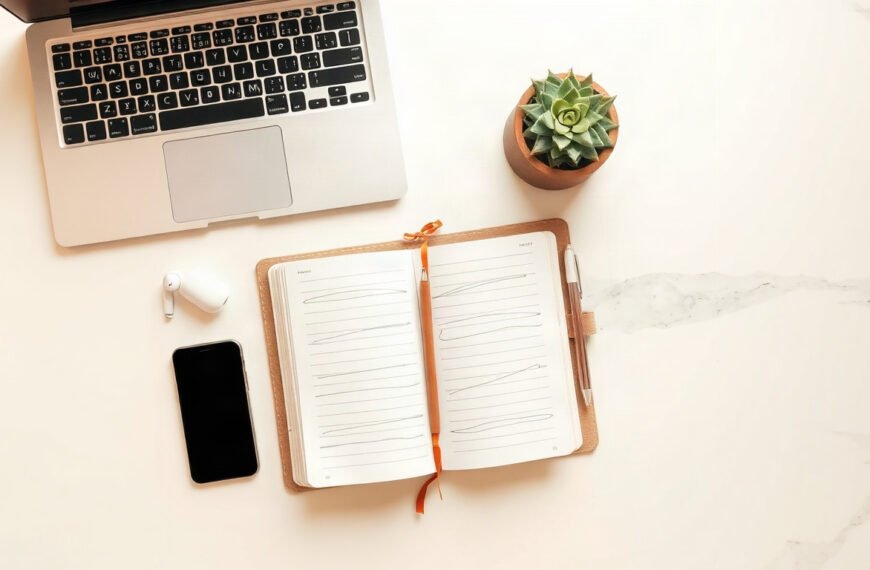 부업 추천 - flat lay of notebook, smartphone, and laptop on white desk, extra income side hustle concept 2026