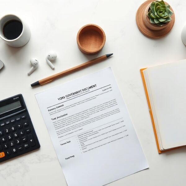 4대보험 - flat lay of Korean government document and calculator on white desk, 4 major insurance support program concept
