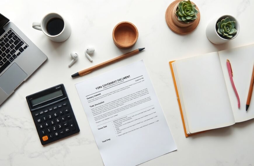4대보험 - flat lay of Korean government document and calculator on white desk, 4 major insurance support program concept