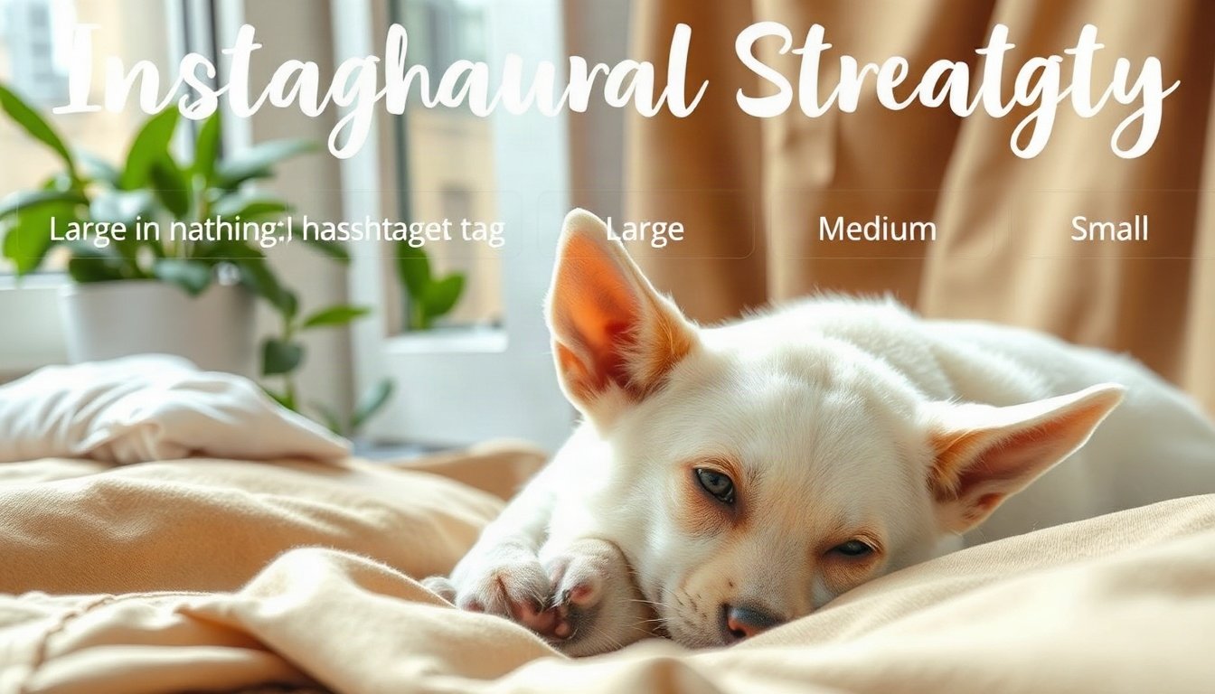 인스타 해시태그 - Instagram hashtag strategy infographic showing large medium small tag categories, social media growth chart concept