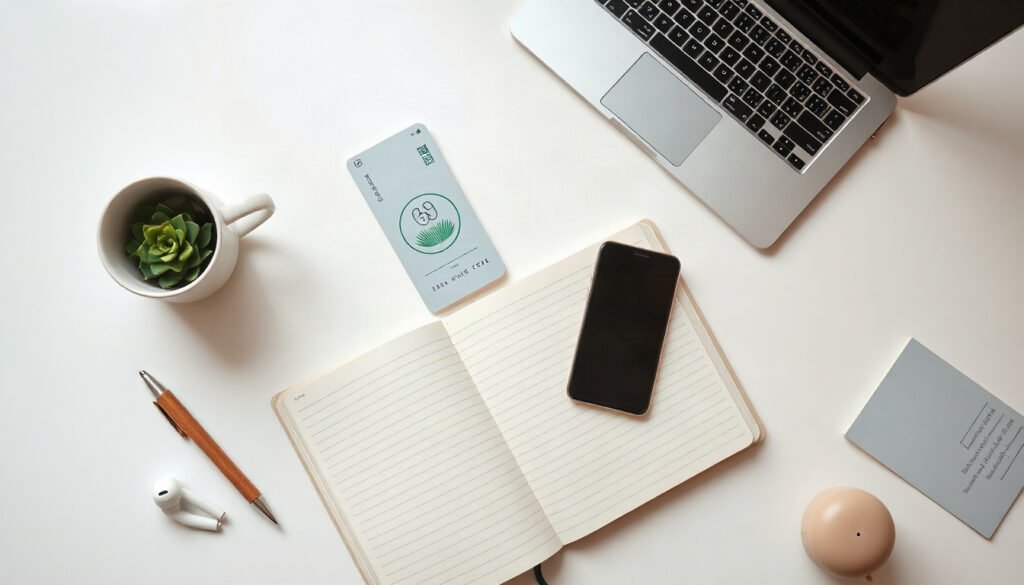 청년도약계좌 - flat lay of Korean savings account booklet and smartphone on white desk, youth savings support policy concept