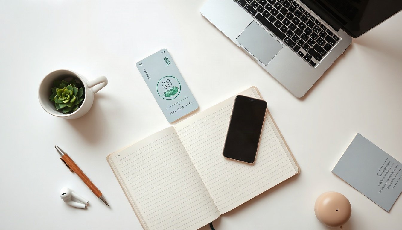 청년도약계좌 - flat lay of Korean savings account booklet and smartphone on white desk, youth savings support policy concept