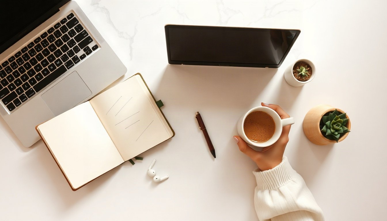 쿠팡파트너스 - Korean woman upper body shot with face visible, sitting at desk reviewing product recommendations on laptop screen, natural hands, Coupang Partners affiliate marketing strategy