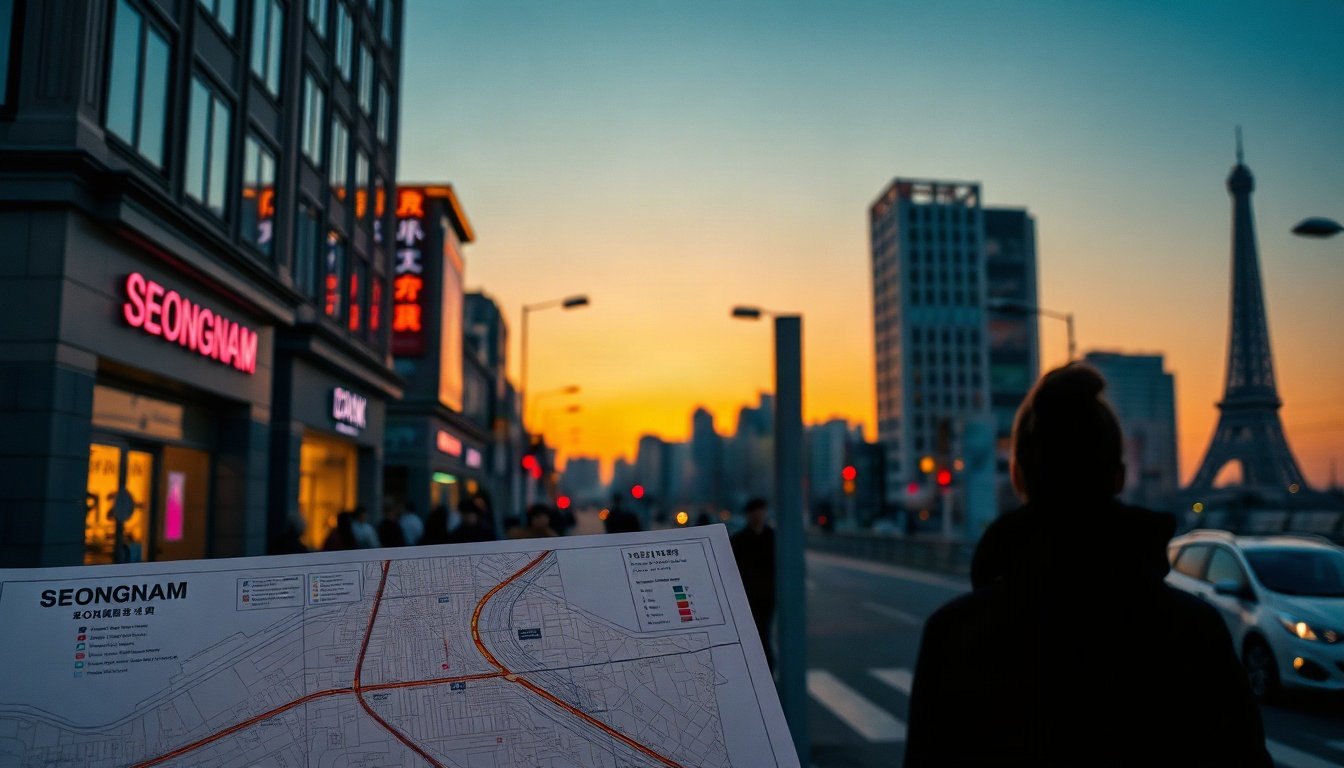 성남 민선 - flat lay of city planning documents and railroad infrastructure map for Seongnam city development project