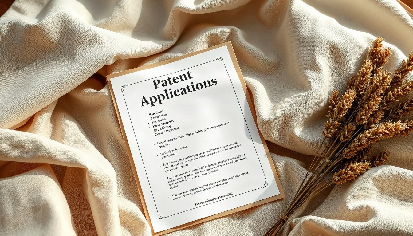 한국옥외광고센터 옥외광고 - flat lay of patent application documents and outdoor advertising materials on white desk, Korea outdoor advertising support program concept